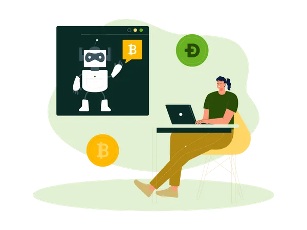 Woman trading crypto using bot  Illustration