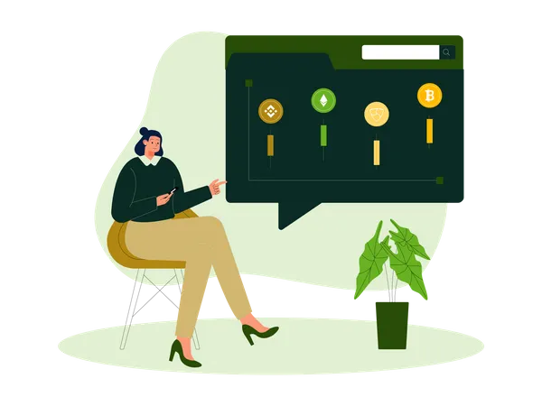 Woman trading cryptocurrencies  Illustration