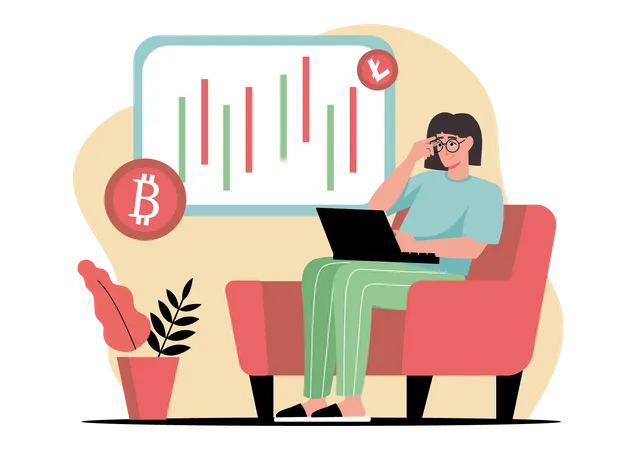 Woman trading cryptocurrency online  Illustration