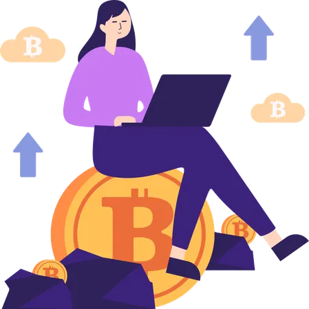 Woman trading digital currency  Illustration