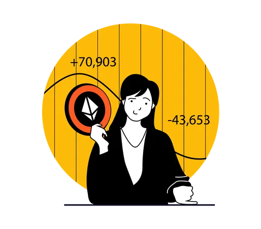 Woman trading in cryptocurrency Illustration