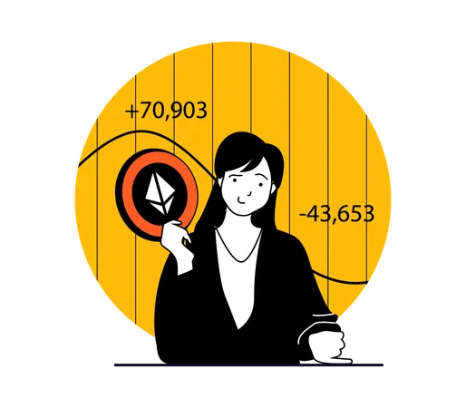 Woman trading in cryptocurrency  Illustration