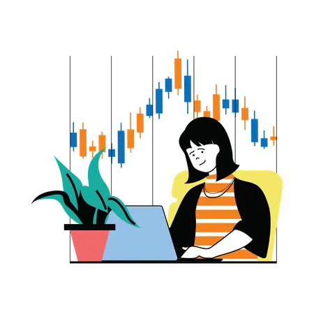 Woman trading in stock market  イラスト