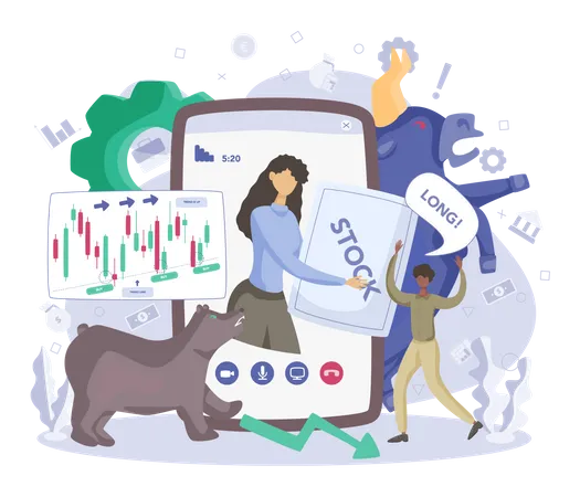 Woman trading in stock market  Illustration