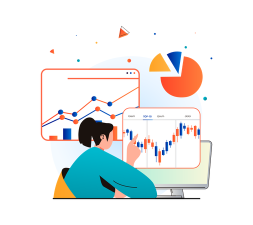 Woman trading in stock market  Illustration