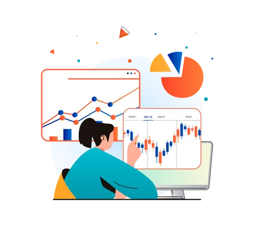 Woman trading in stock market  Illustration