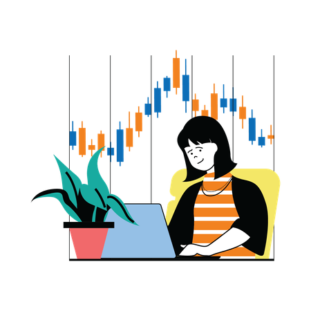 Woman trading in stock market  Illustration