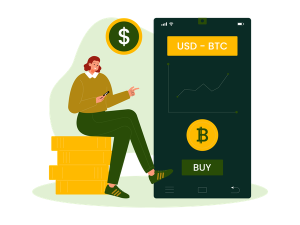 Woman trading in USD BTC chart  Illustration