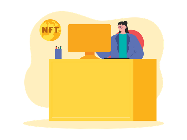 Woman trading NFT  일러스트레이션