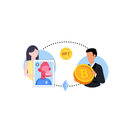 Woman trading NFT  Illustration
