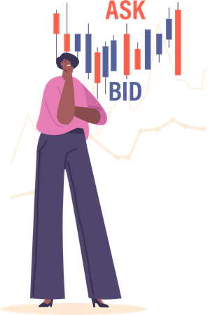 Woman trading on ask-bid graph  Illustration