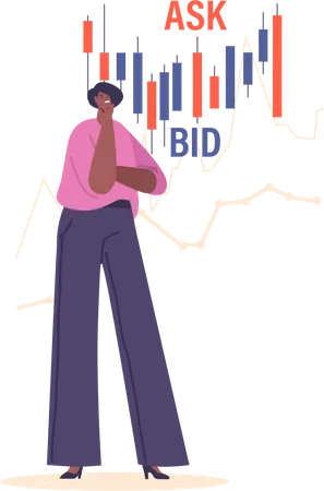 Woman trading on ask-bid graph  Illustration