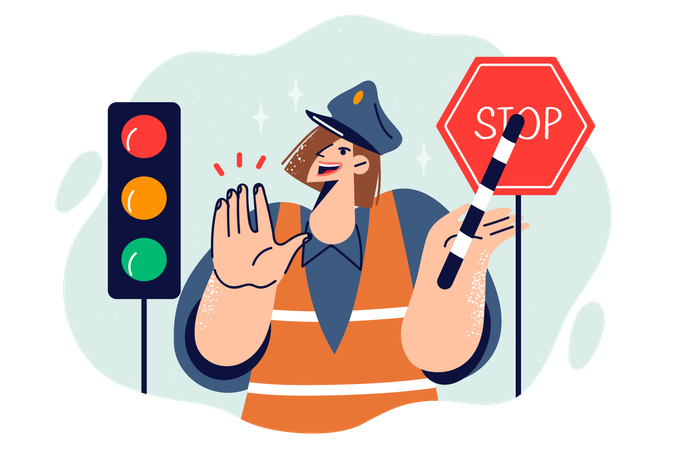 Woman traffic controller shows stop gesture  Illustration