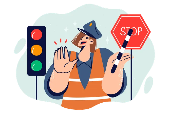 Woman traffic controller shows stop gesture  Illustration