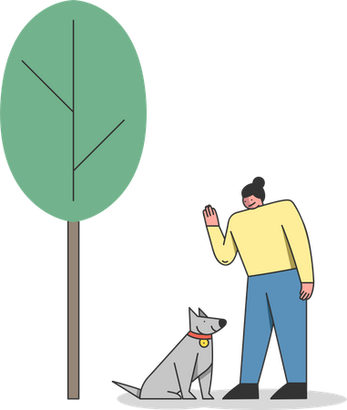 Woman Train The Dog In the City Illustration