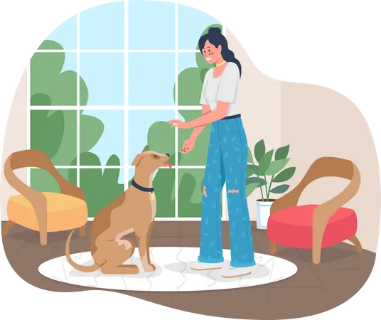 Woman training dog  Illustration
