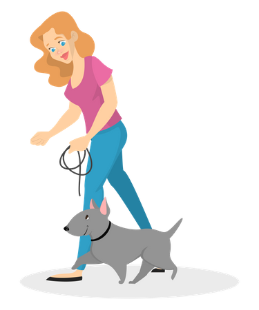 Woman training dog Illustration