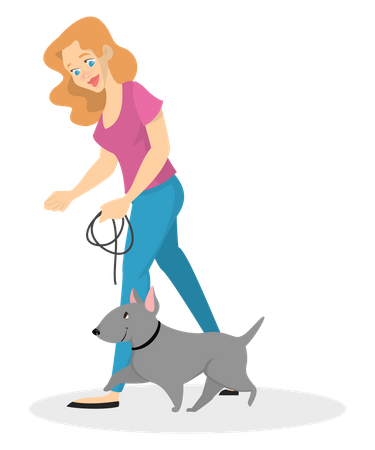 Woman training dog  Illustration