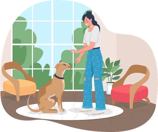 Woman training dog  Illustration