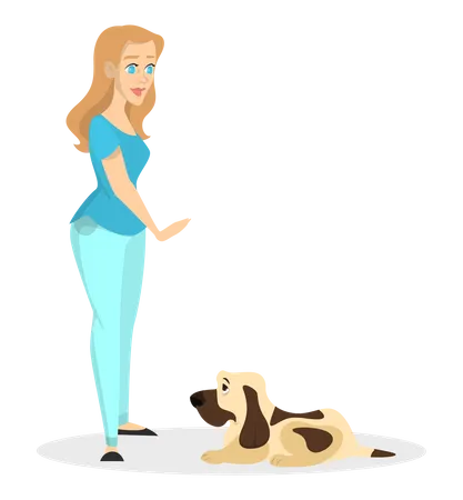 Woman training her pet dog  Illustration