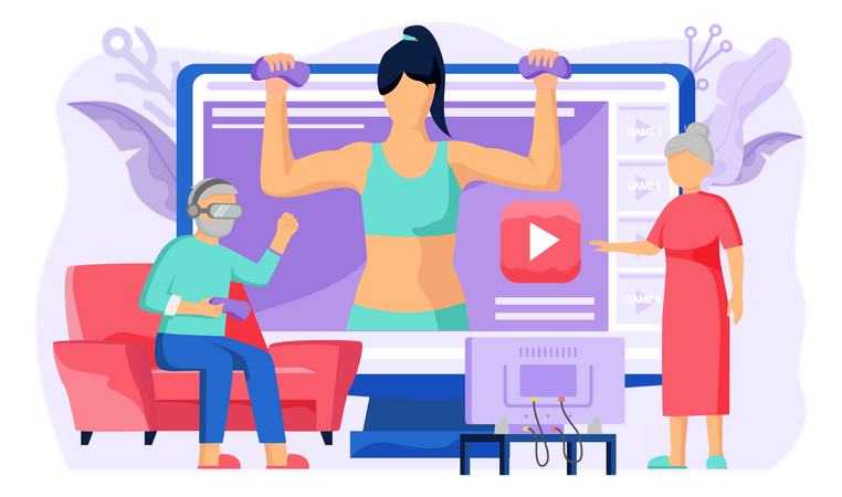 Woman training in online fitness tutorial video Illustration