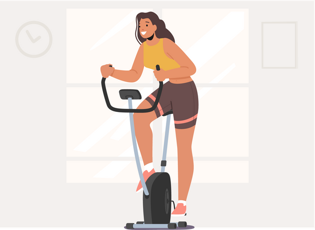Woman Training on Exercise Bike Illustration