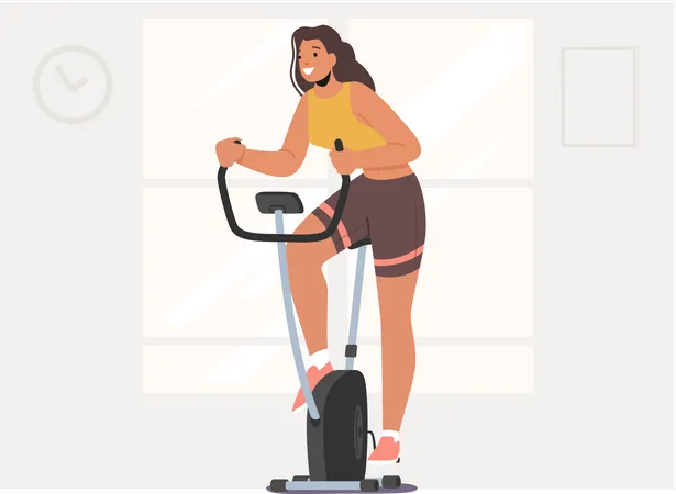 Woman Training on Exercise Bike  Illustration