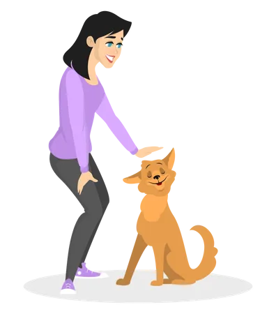 Woman training pet dog Illustration