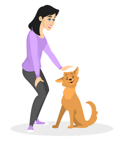 Woman training pet dog  Illustration