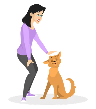 Woman training pet dog  Illustration