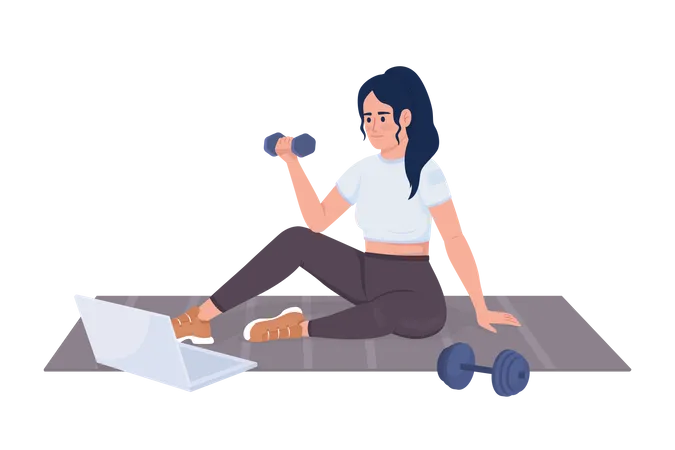 Woman training with video lesson  Illustration