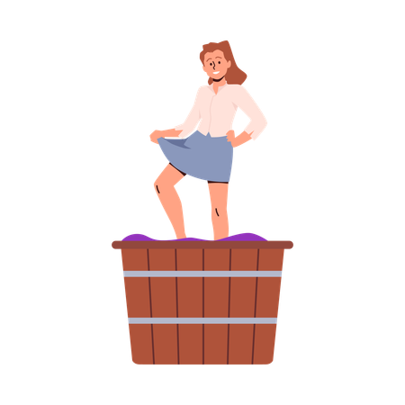 Woman trampling grapes  Illustration