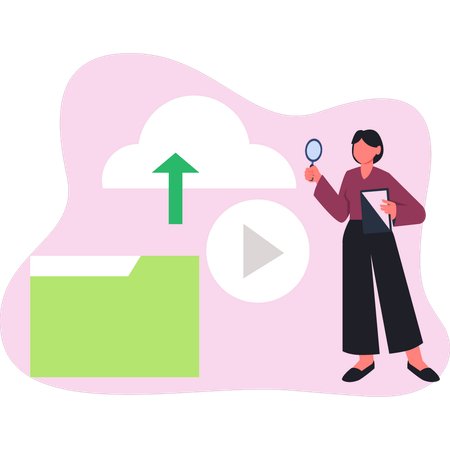 Woman transfer folder data in cloud  Illustration