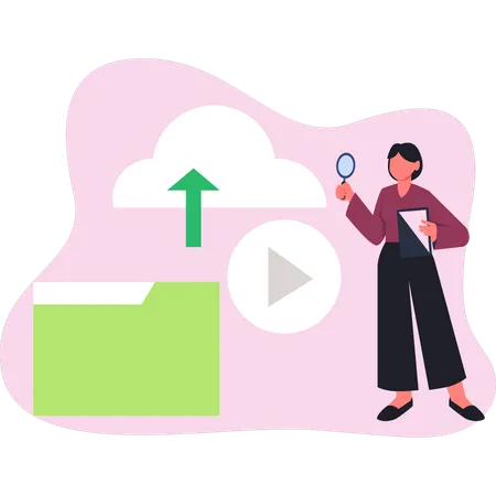 Woman transfer folder data in cloud  Illustration