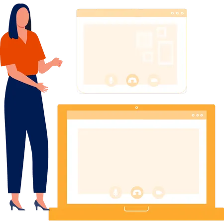 Woman Transferring Data On Laptop  Illustration