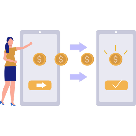 Woman Transferring Money On Mobiles  Illustration