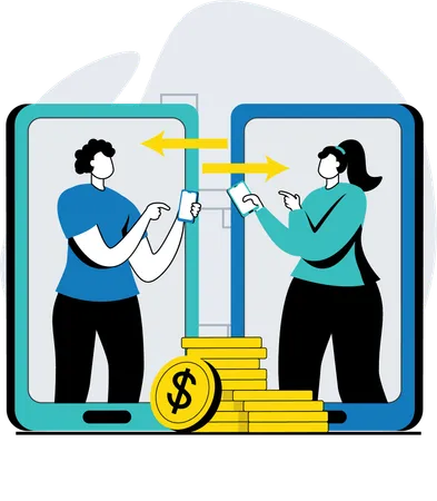 Woman transferring money online  Illustration