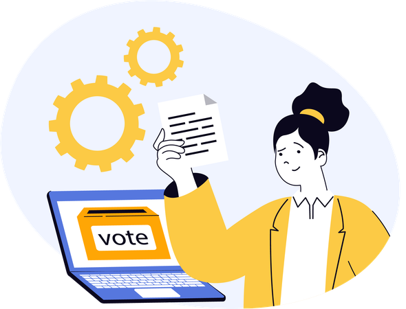 Woman transferring online votes from laptop  Illustration