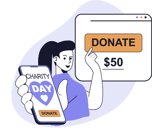 Woman transfers money for online donation  Illustration