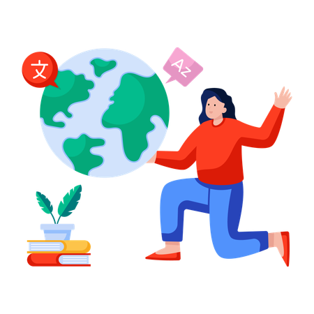Woman translates Language in translator  Illustration