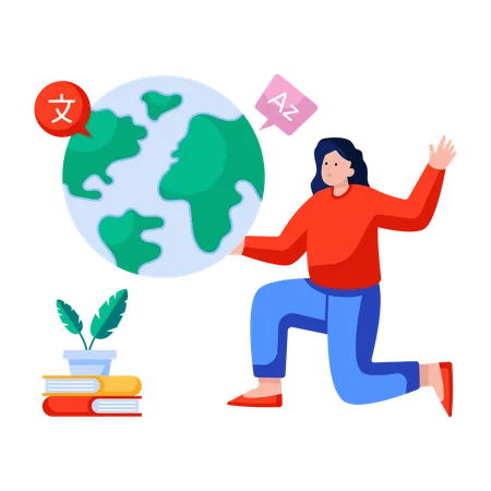 Woman translates Language in translator  Illustration