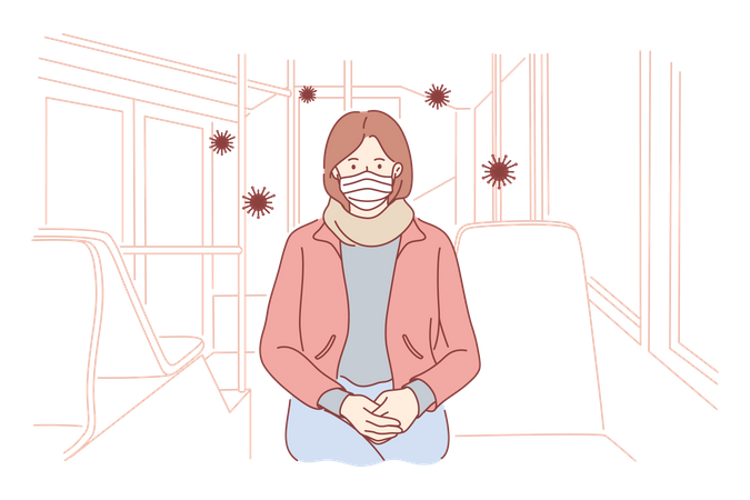 Woman travel in public transport during covid19  Illustration