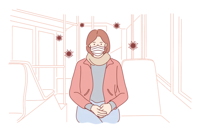 Woman travel in public transport during covid19  Illustration