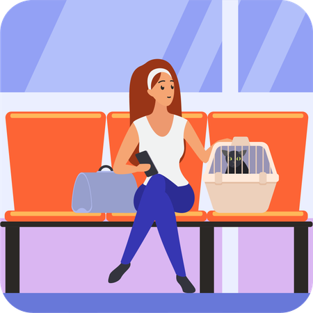 Woman travel with cat  Illustration