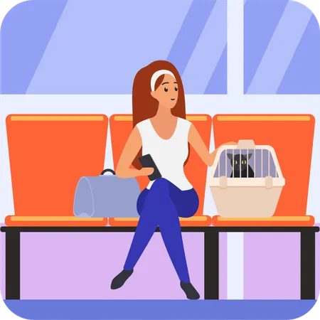 Woman travel with cat  Illustration