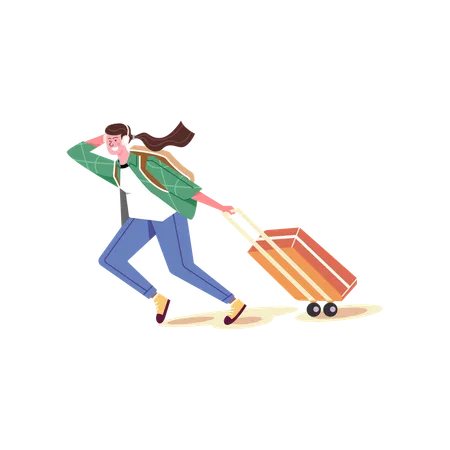 Woman traveler going on world tour  Illustration