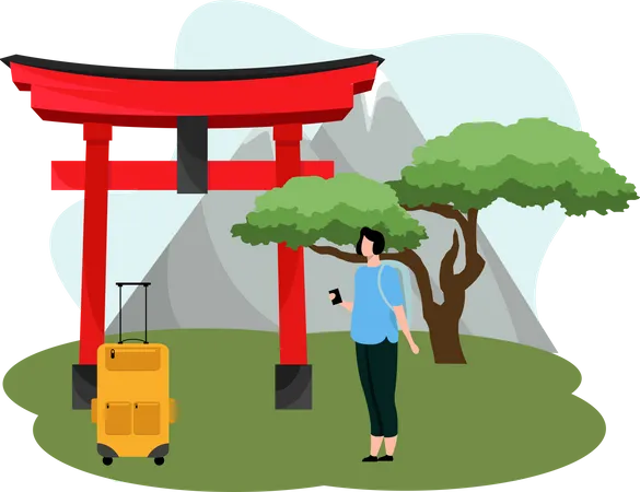 Woman traveler traveling in china  イラスト