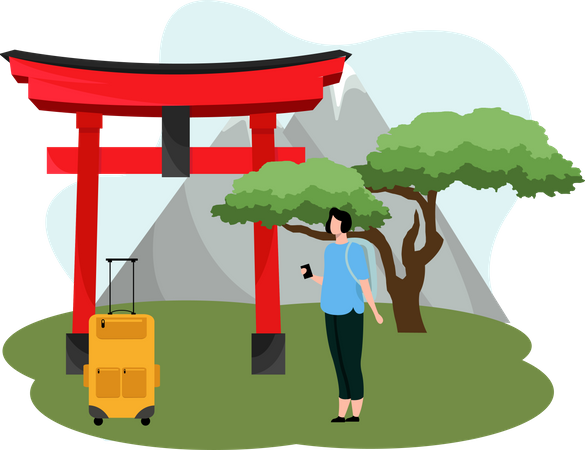 Woman traveler traveling in china  Illustration