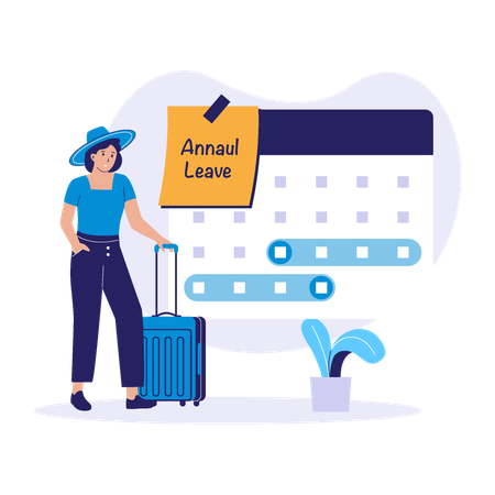 Woman Traveler with Calendar and Suitcase  Illustration
