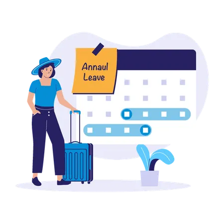 Woman Traveler with Calendar and Suitcase  Illustration